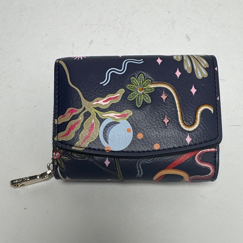 Abstract Floral Patterned Navy Wallet‎ - Like New - Faux Leather